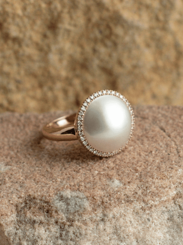 Save the Children Halo Ring Rose Gold with Mabe Pearl