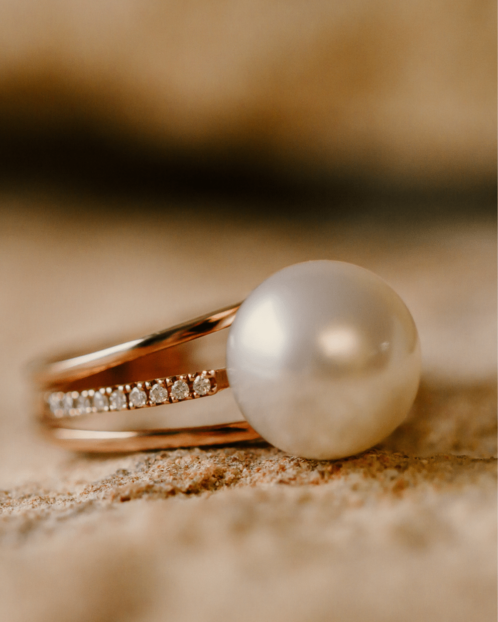 Rose Gold Spinifex Ring with a South Sea pearl